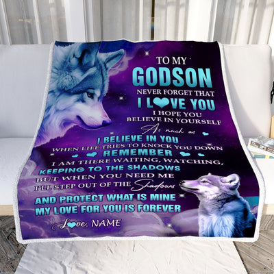Personalized To My Godson Blanket From Godmother Godmother Wolf Moon My Love For You Is Forever Godson Birthday Christmas Customized Bed Fleece Throw Blanket | teecentury