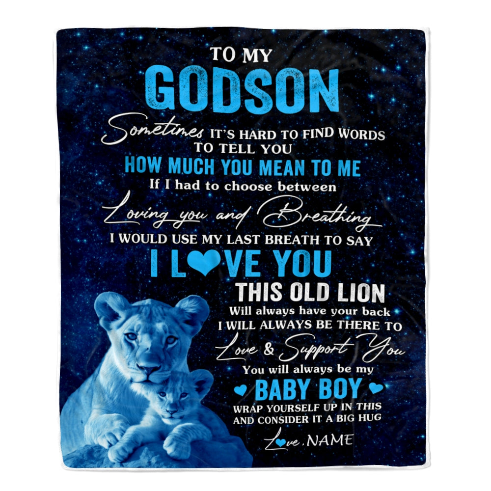 Personalized To My Godson Blanket From Godmother I Love You This Old Lion Godson Birthday Graduation Christmas Customized Bed Fleece Throw Blanket | teecentury