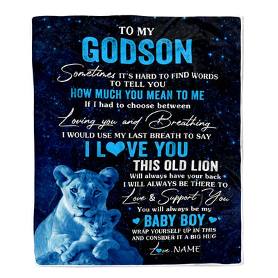 Personalized To My Godson Blanket From Godmother I Love You This Old Lion Godson Birthday Graduation Christmas Customized Bed Fleece Throw Blanket | teecentury