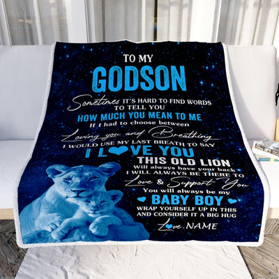 Personalized To My Godson Blanket From Godmother I Love You This Old Lion Godson Birthday Graduation Christmas Customized Bed Fleece Throw Blanket | teecentury