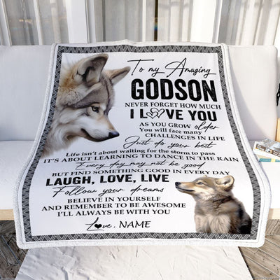Personalized To My Godson Blanket From Godmother Just Do You Best Laugh Love Live Wolf Godchild Birthday Graduation Christmas Customized Fleece Throw Blanket | teecentury