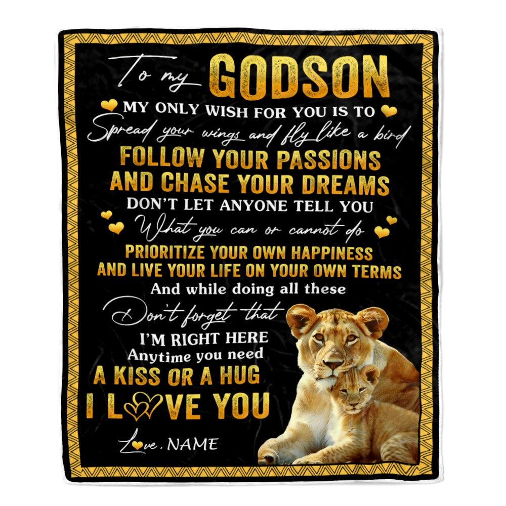 Personalized To My Godson Blanket From Godmother Lion My Only Wish For You Godson Birthday Graduation Christmas Customized Bed Fleece Throw Blanket | teecentury