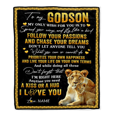 Personalized To My Godson Blanket From Godmother Lion My Only Wish For You Godson Birthday Graduation Christmas Customized Bed Fleece Throw Blanket | teecentury
