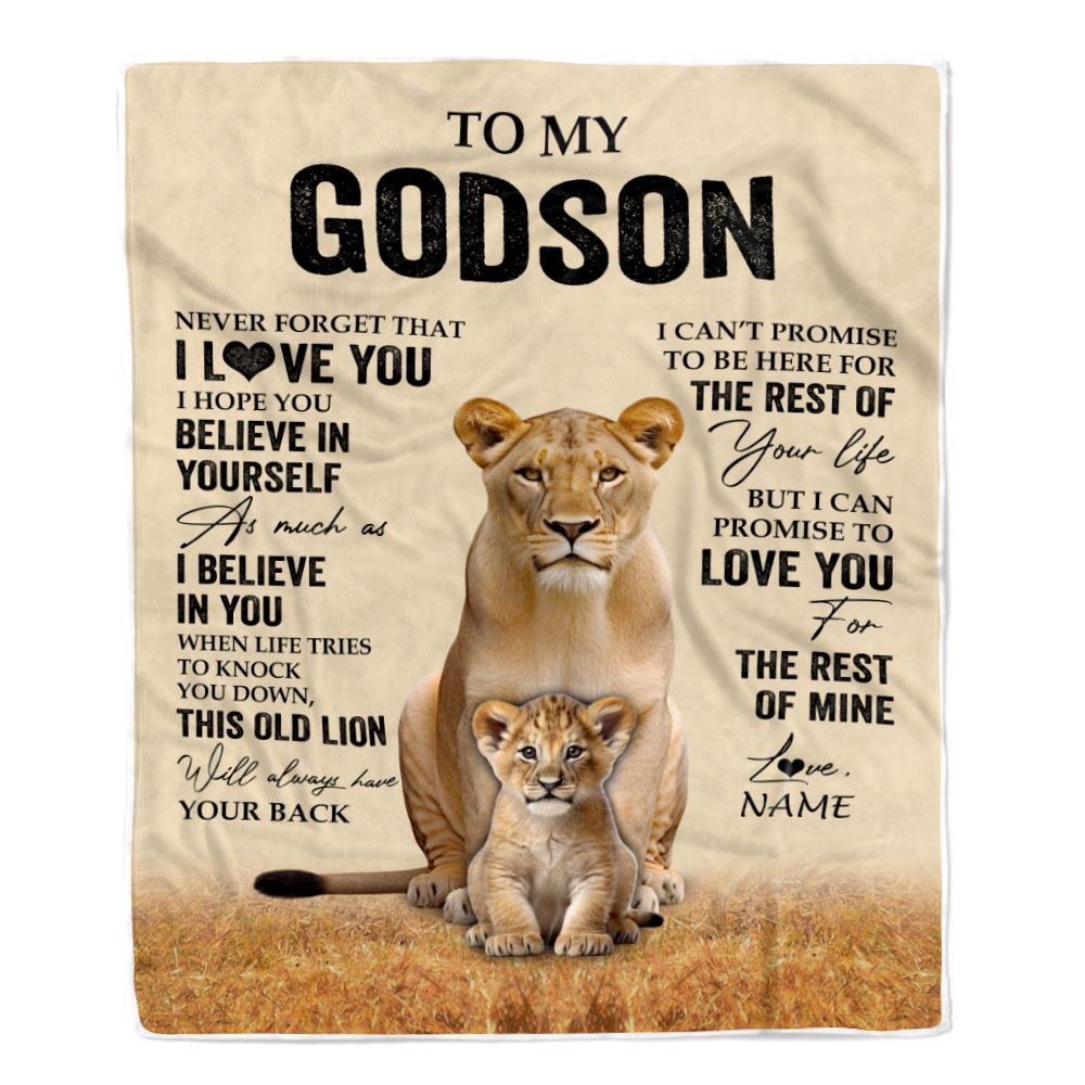 Personalized To My Godson Blanket From Godmother Lion Never Forget That I Love You Godson Birthday Gifts Graduation Christmas Customized Fleece Throw Blanket | teecentury
