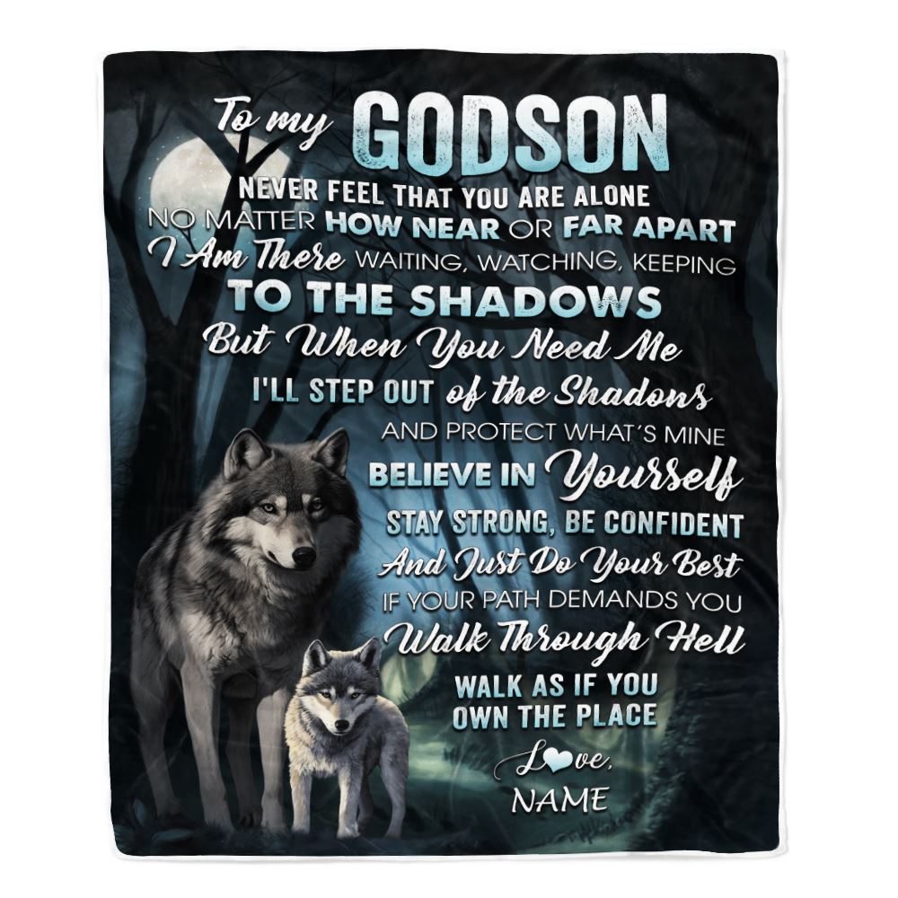 Personalized To My Godson Blanket From Godmother Never Feel That You Are Alone Wolf Godson Birthday Graduation Christmas Customized Gift Bed Fleece Blanket | teecentury