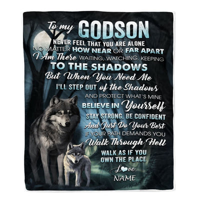 Personalized To My Godson Blanket From Godmother Never Feel That You Are Alone Wolf Godson Birthday Graduation Christmas Customized Gift Bed Fleece Blanket | teecentury