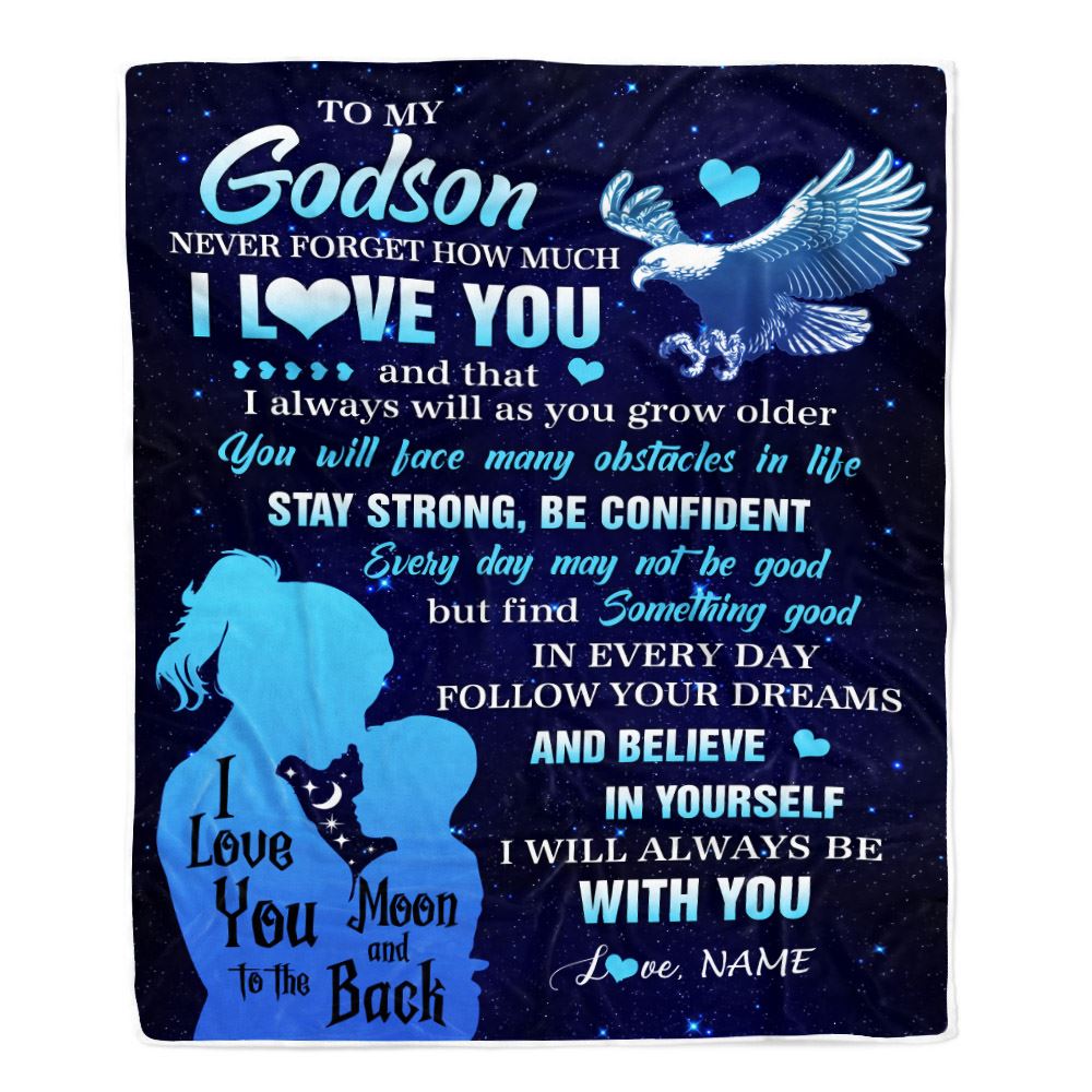 Personalized To My Godson Blanket From Godmother Never Forget I Love You Eagle Godson Gift Birthday Graduation Christmas Customized Fleece Throw Blanket | teecentury