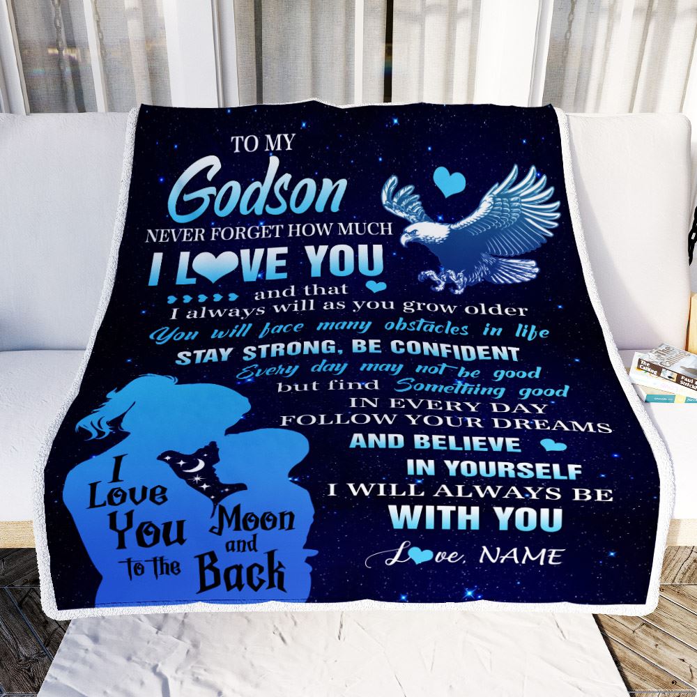 Personalized To My Godson Blanket From Godmother Never Forget I Love You Eagle Godson Gift Birthday Graduation Christmas Customized Fleece Throw Blanket | teecentury