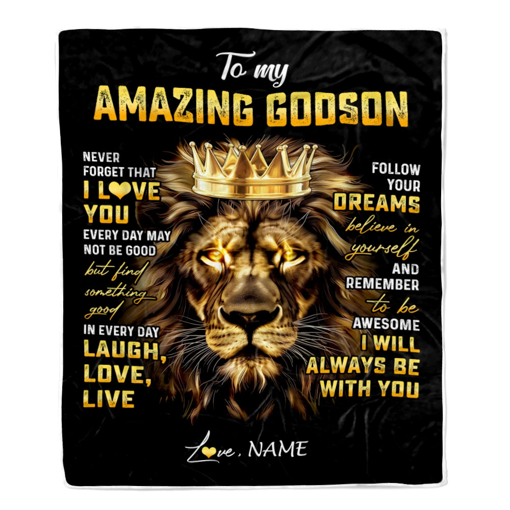 Personalized To My Godson Blanket From Godmother Never Forget I Love You Lion Godson Birthday Graduation Christmas Customized Bed Fleece Throw Blanket | teecentury