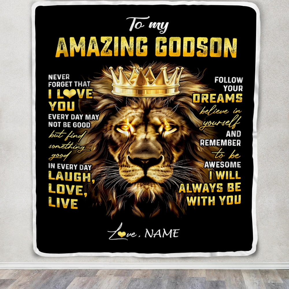 Personalized To My Godson Blanket From Godmother Never Forget I Love You Lion Godson Birthday Graduation Christmas Customized Bed Fleece Throw Blanket | teecentury