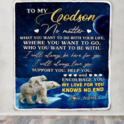 Personalized To My Godson Blanket From Godmother Polar Bear I Will Always Love You Godson Birthday Graduation Christmas Customized Bed Fleece Throw Blanket | teecentury