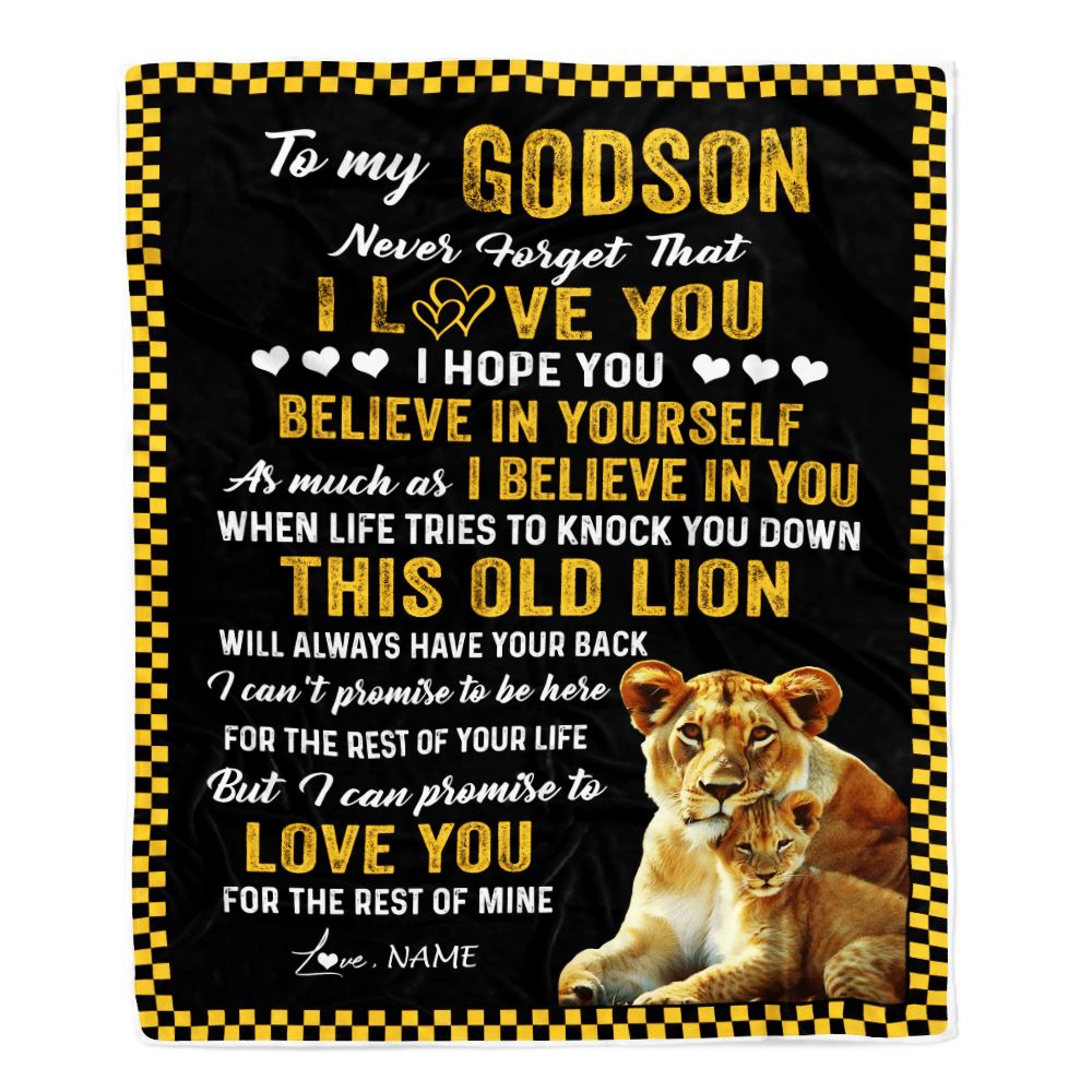 Personalized To My Godson Blanket From Godmother This Old Lion Love You Godson Birthday Graduation Christmas Customized Bed Fleece Throw Blanket | teecentury