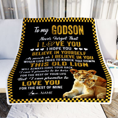 Personalized To My Godson Blanket From Godmother This Old Lion Love You Godson Birthday Graduation Christmas Customized Bed Fleece Throw Blanket | teecentury