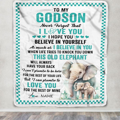 Personalized To My Godson Blanket From Godmother Uncle This Old Elephant Love You Godson Birthday Gifts Graduation Christmas Customized Fleece Throw Blanket | teecentury