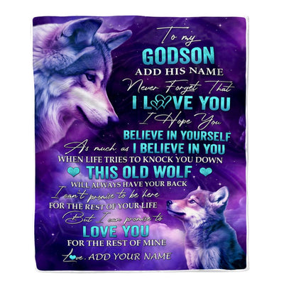 Personalized To My Godson Blanket From Godmother Uncle Wolf Never Forget I Love You Godson Birthday Gifts Graduation Christmas Customized Fleece Throw Blanket | teecentury