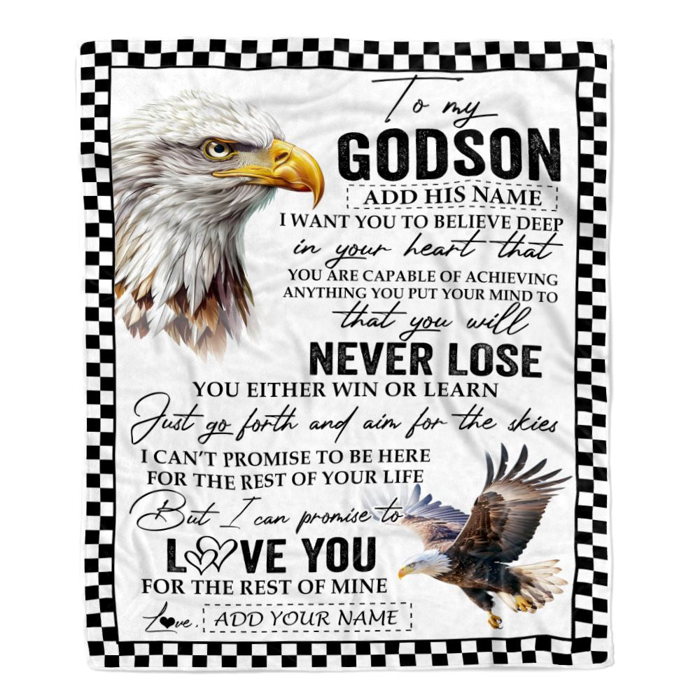 Personalized To My Godson Blanket From Godmother Uncle You Will Never Lose Eagle Godson Birthday Gifts Graduation Christmas Customized Fleece Throw Blanket | teecentury