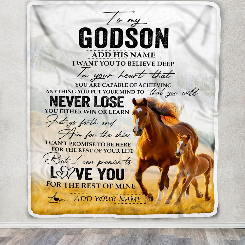 Personalized To My Godson Blanket From Godmother Uncle You Will Never Lose Horse Godson Birthday Gifts Graduation Christmas Customized Fleece Throw Blanket | teecentury