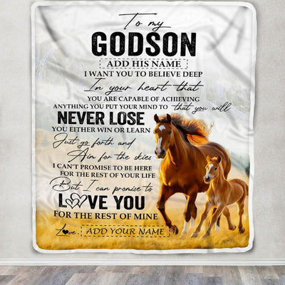 Personalized To My Godson Blanket From Godmother Uncle You Will Never Lose Horse Godson Birthday Gifts Graduation Christmas Customized Fleece Throw Blanket | teecentury