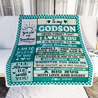 Personalized To My Godson Blanket From Godmother Wood Never Forget That I Love You Birthday Gift For Godson Graduation Christmas Customized Fleece Blanket | teecentury