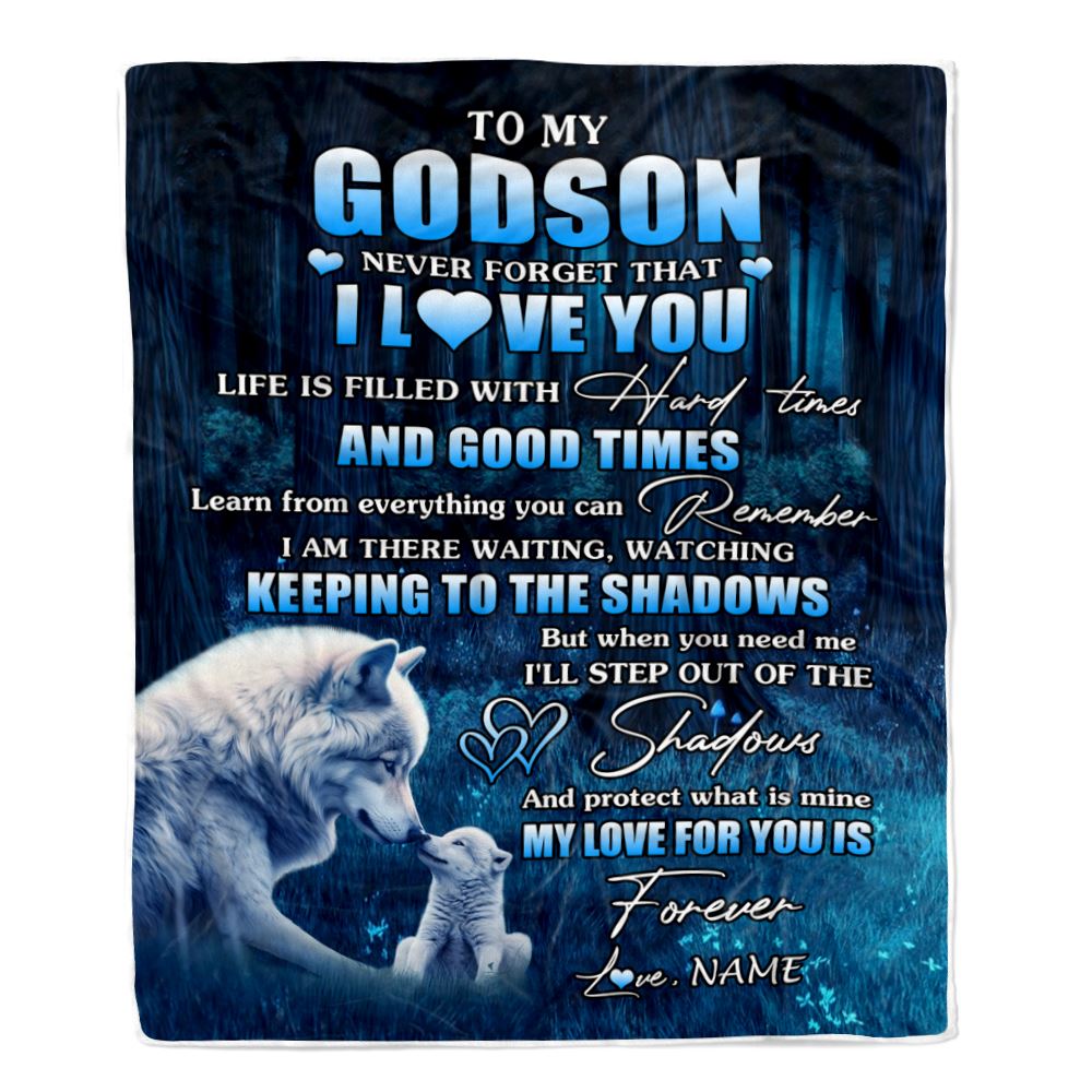 Personalized To My Godson Blanket From Uncle Wolf Never Forget That I Love You Moon Dark Forest Godson Birthday Gifts Christmas Customized Fleece Blanket | teecentury