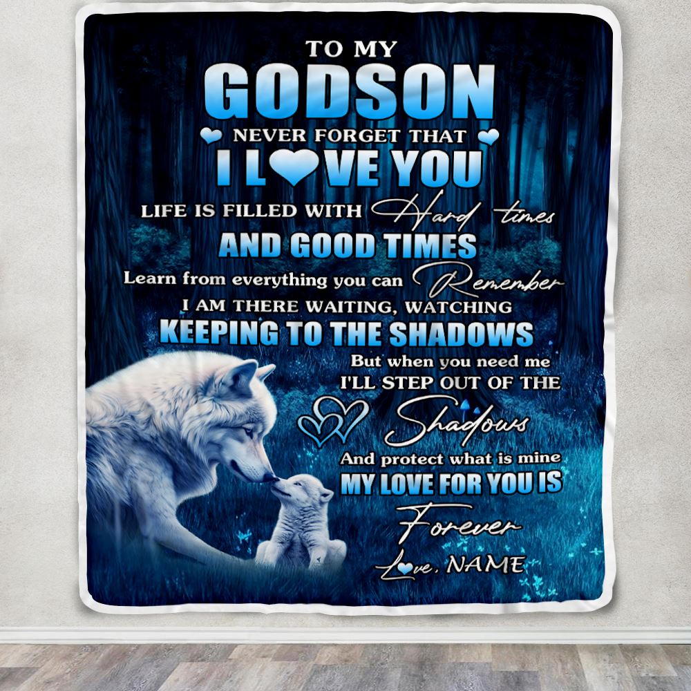 Personalized To My Godson Blanket From Uncle Wolf Never Forget That I Love You Moon Dark Forest Godson Birthday Gifts Christmas Customized Fleece Blanket | teecentury