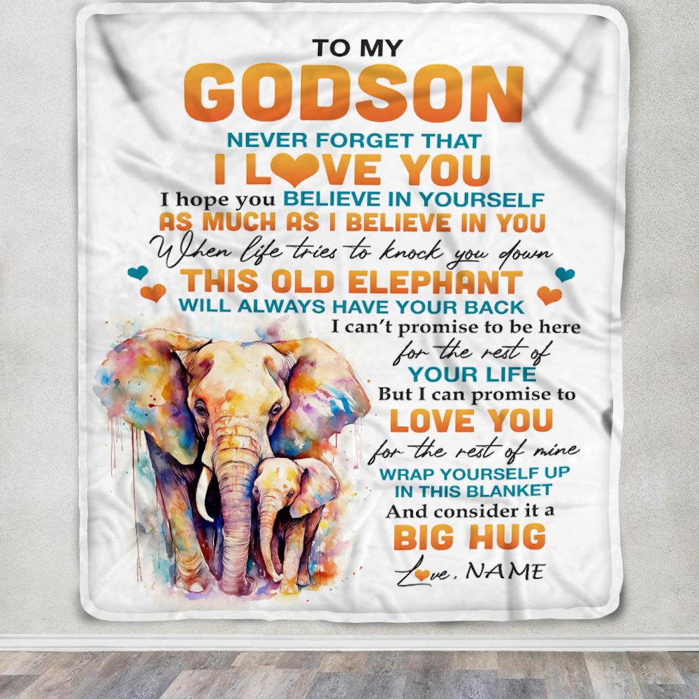 Personalized To My Godson Blanket Gift From Godmother Uncle This Old Elephant Love You Godson Birthday Graduation Christmas Customized Bed Fleece Throw Blanket | teecentury