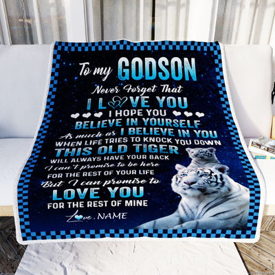 Personalized To My Godson Blanket Gift From Godmother Uncle This Old Tiger Love You Godson Birthday Graduation Christmas Customized Bed Fleece Throw Blanket | teecentury