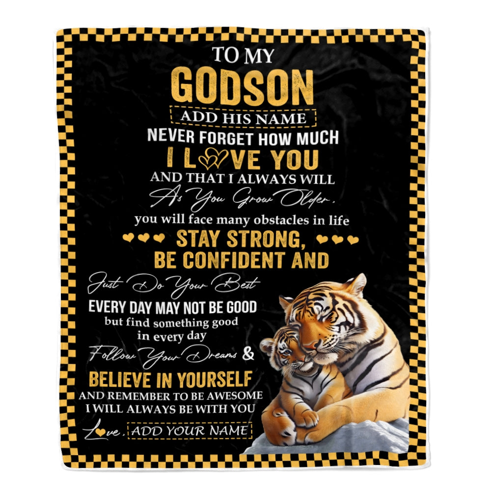 Personalized To My Godson Blanket Tiger I Love You Forever From Godmother Godfather Godson Birthday Gifts Christmas Graduation Customized Fleece Blanket | teecentury