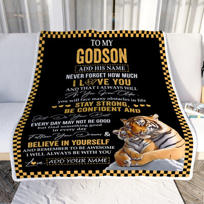 Personalized To My Godson Blanket Tiger I Love You Forever From Godmother Godfather Godson Birthday Gifts Christmas Graduation Customized Fleece Blanket | teecentury