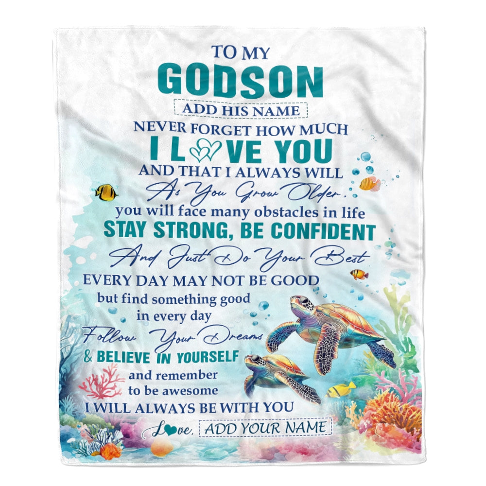 Personalized To My Godson Blanket Turtle I Love You Forever From Godmother Godfather Godson Birthday Gifts Christmas Graduation Customized Fleece Blanket | teecentury