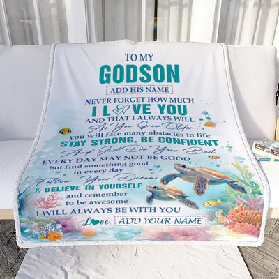 Personalized To My Godson Blanket Turtle I Love You Forever From Godmother Godfather Godson Birthday Gifts Christmas Graduation Customized Fleece Blanket | teecentury