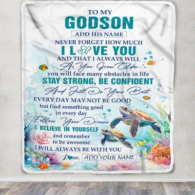 Personalized To My Godson Blanket Turtle I Love You Forever From Godmother Godfather Godson Birthday Gifts Christmas Graduation Customized Fleece Blanket | teecentury