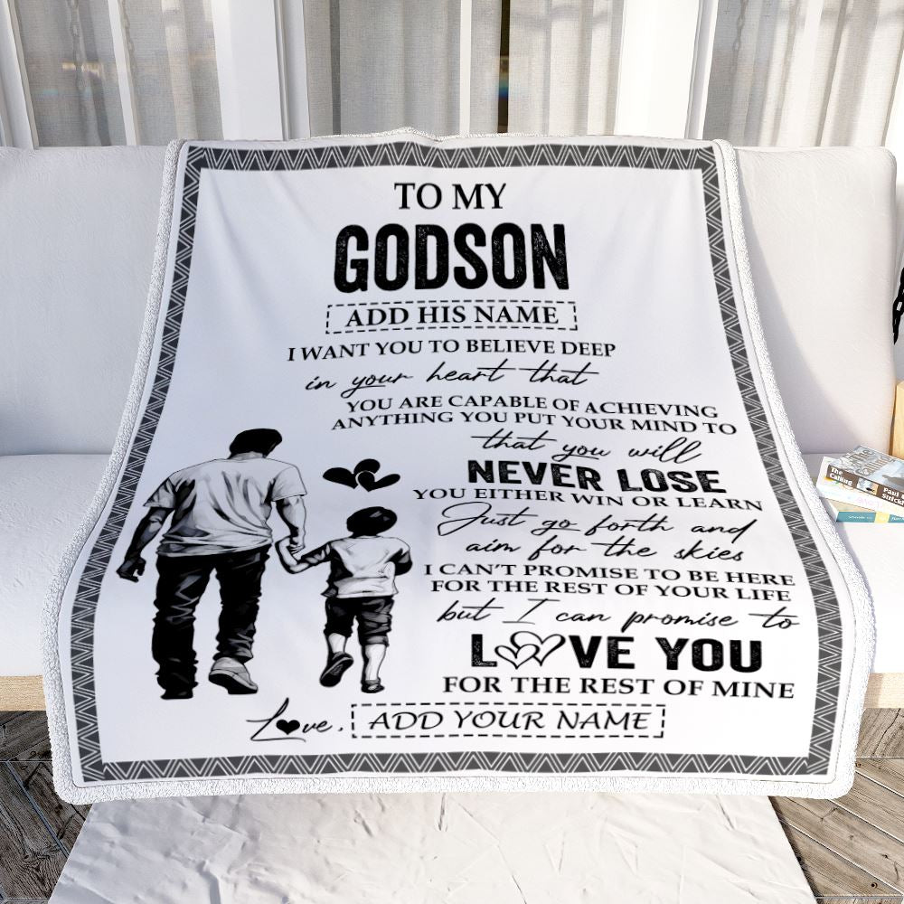 Personalized To My Godson Blanket You Will Never Lose From Godfather Uncle Godson Birthday Gifts Graduation Christmas Customized Fleece Throw Blanket | teecentury