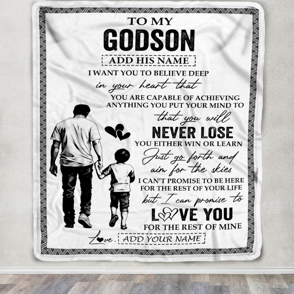 Personalized To My Godson Blanket You Will Never Lose From Godfather Uncle Godson Birthday Gifts Graduation Christmas Customized Fleece Throw Blanket | teecentury