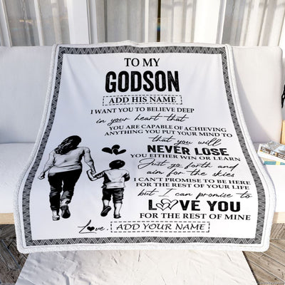 Personalized To My Godson Blanket You Will Never Lose From Godmother Aunt Godson Birthday Gifts Graduation Christmas Customized Fleece Throw Blanket | teecentury
