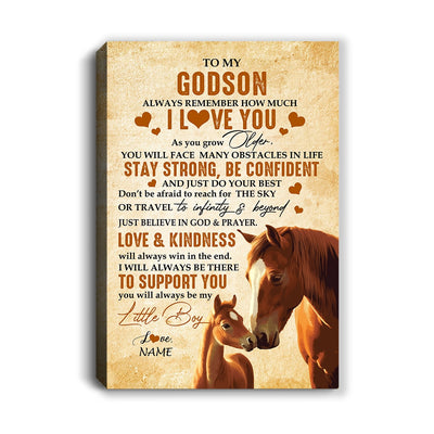Personalized To My Godson Canvas From Godfather Godmother Always Remember I Love You Horse Godson Birthday Gifts Graduation Christmas Custom Wall Art Print Framed Canvas | teecentury
