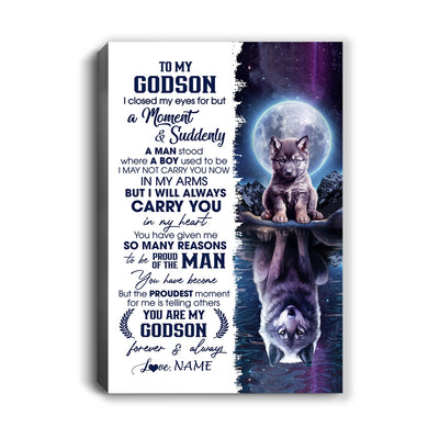 Personalized To My Godson Canvas From Godfather Godmother I Close My Eyes Wolf Godson Birthday Gifts Graduation Christmas Custom Wall Art Print Framed Canvas | teecentury