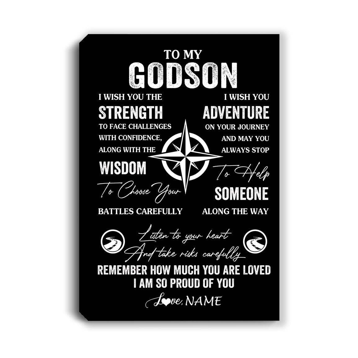 Personalized To My Godson Canvas From Godfather Godmother I Wish You The Strength Godson Birthday Gifts Graduation Christmas Custom Wall Art Print Framed Canvas | teecentury