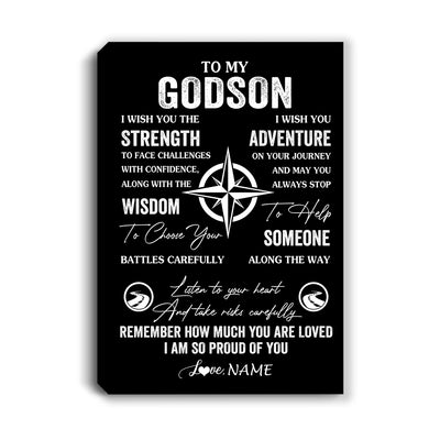Personalized To My Godson Canvas From Godfather Godmother I Wish You The Strength Godson Birthday Gifts Graduation Christmas Custom Wall Art Print Framed Canvas | teecentury