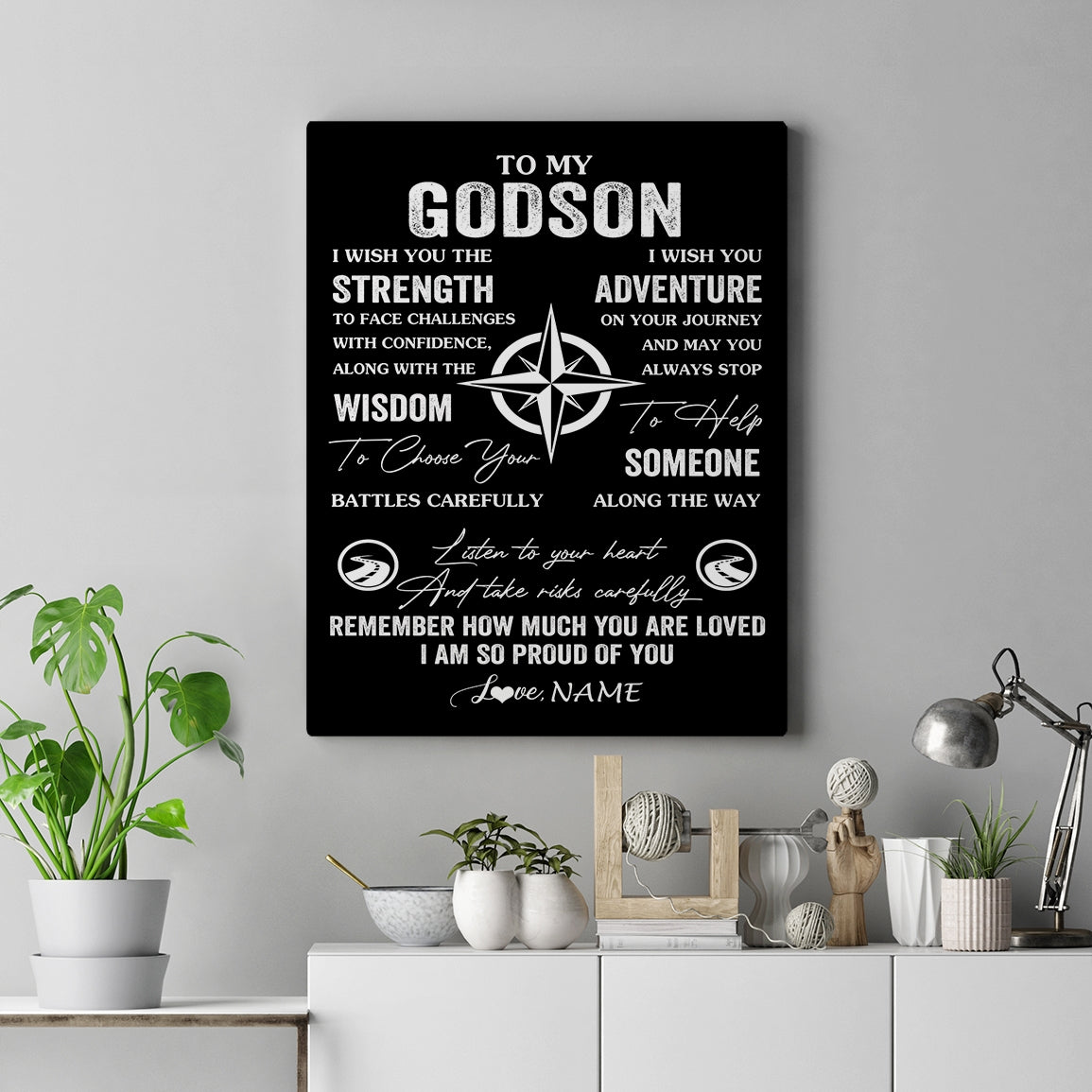 Personalized To My Godson Canvas From Godfather Godmother I Wish You The Strength Godson Birthday Gifts Graduation Christmas Custom Wall Art Print Framed Canvas | teecentury