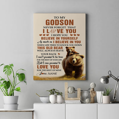 Personalized To My Godson Canvas From Godfather Godmother This Old Bear Love You Godson Birthday Gifts Graduation Christmas Custom Wall Art Print Framed Canvas | teecentury