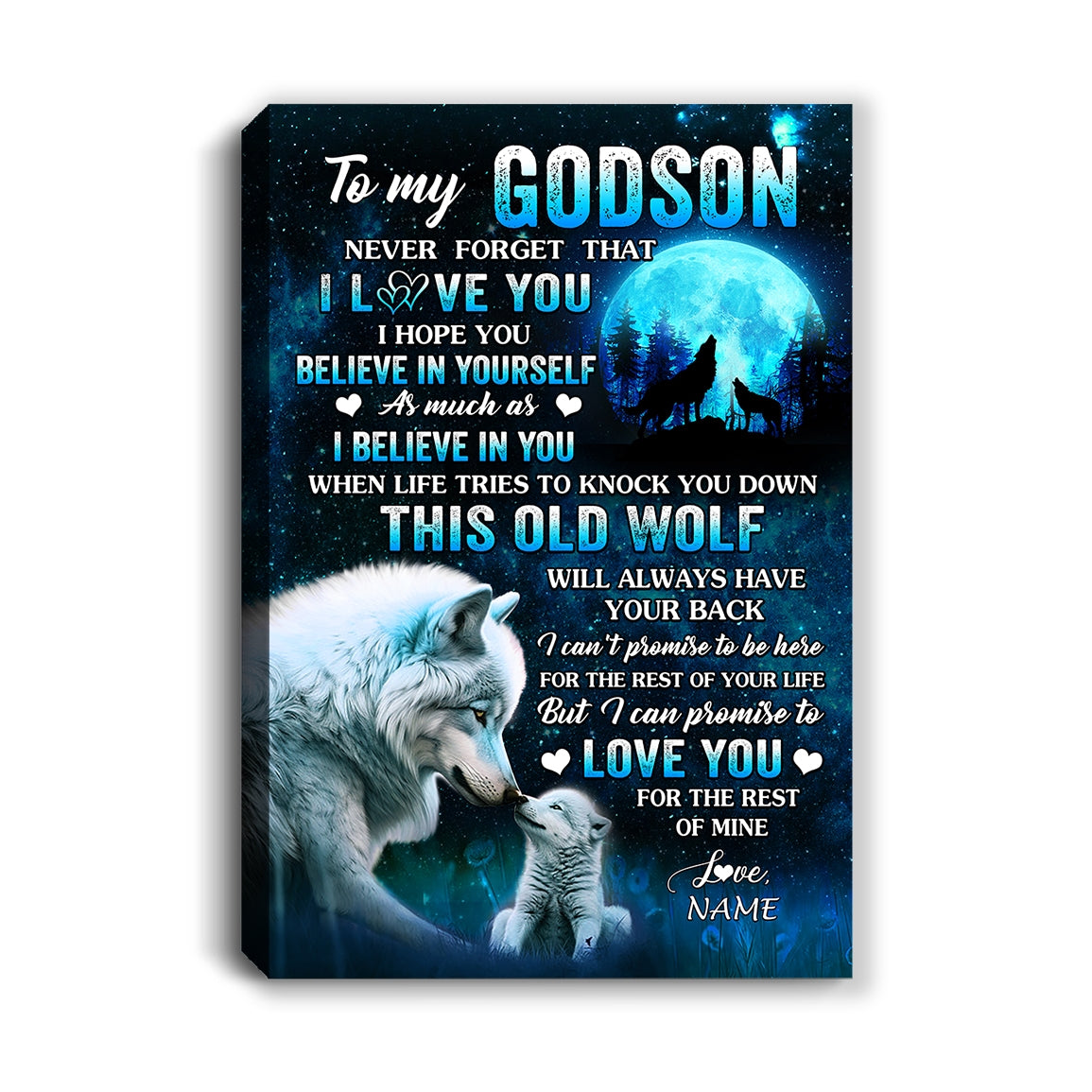 Personalized To My Godson Canvas From Godfather Godmother This Old Wolf Love Godson Birthday Gifts Graduation Christmas Custom Wall Art Print Framed Canvas | teecentury