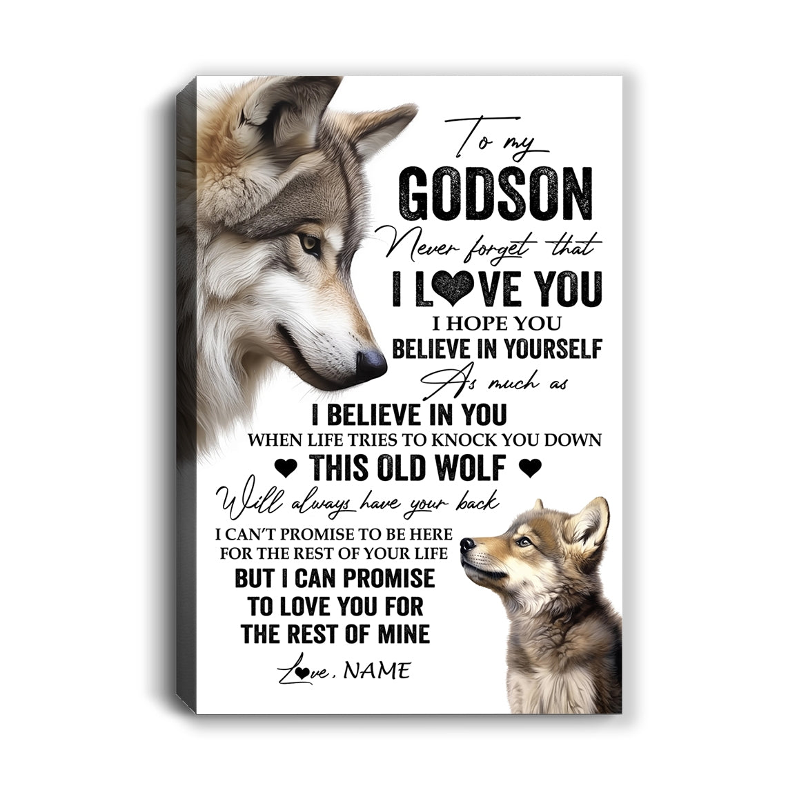Personalized To My Godson Canvas From Godfather Godmother This Old Wolf Love You Godson Birthday Gifts Graduation Christmas Custom Wall Art Print Framed Canvas | teecentury