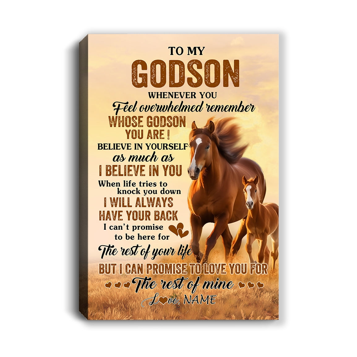Personalized To My Godson Canvas From Godfather Godmother Whenever You Feel Horse Godson Birthday Gifts Graduation Christmas Custom Wall Art Print Framed Canvas | teecentury