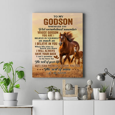 Personalized To My Godson Canvas From Godfather Godmother Whenever You Feel Horse Godson Birthday Gifts Graduation Christmas Custom Wall Art Print Framed Canvas | teecentury