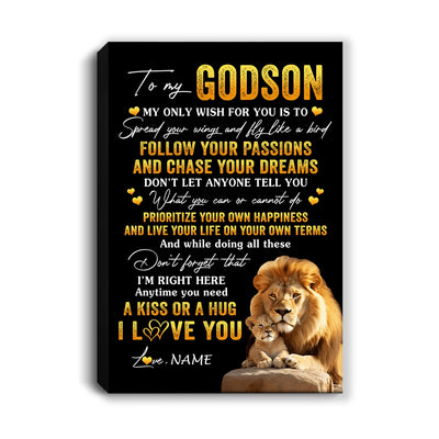 Personalized To My Godson Canvas From Godfather Lion My Only Wish For You Godson Birthday Gifts Graduation Christmas Custom Wall Art Print Framed Canvas | teecentury