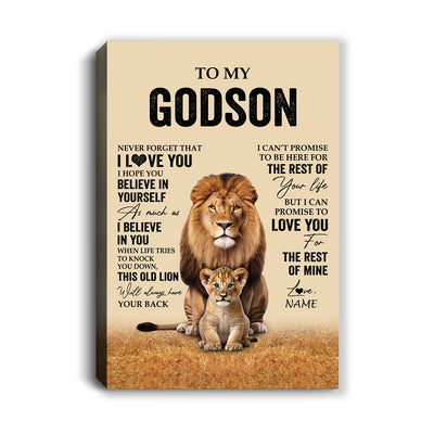 Personalized To My Godson Canvas From Godfather Lion Never Forget That I Love You Godson Birthday Gifts Graduation Christmas Custom Wall Art Print Framed Canvas | teecentury