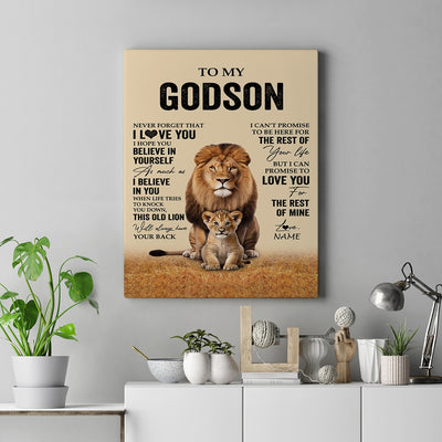 Personalized To My Godson Canvas From Godfather Lion Never Forget That I Love You Godson Birthday Gifts Graduation Christmas Custom Wall Art Print Framed Canvas | teecentury