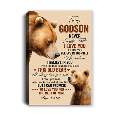 Personalized To My Godson Canvas From Godfather Never Forget I Love You Bear Godson Birthday Gifts Graduation Christmas Custom Wall Art Print Framed Canvas | teecentury