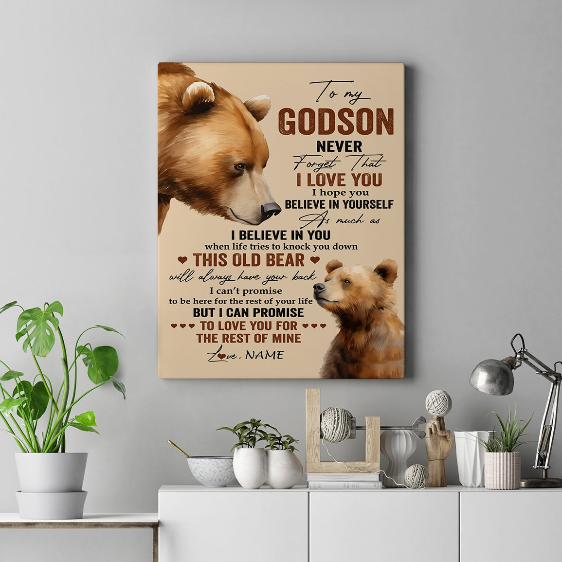 Personalized To My Godson Canvas From Godfather Never Forget I Love You Bear Godson Birthday Gifts Graduation Christmas Custom Wall Art Print Framed Canvas | teecentury